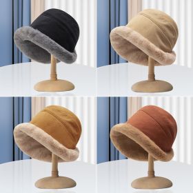 Winter Thermal Bucket Hat, Faux Fur Plush Thickened Ear Protection Fisherman Warmer Hat For Women Xmas Gift (Color: Caramel Colour, size: One Size Fits All)