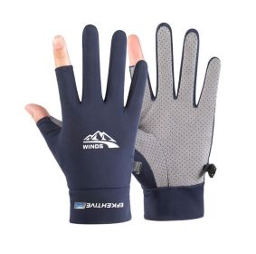 Summer Gloves For Men Cycling Anti UV Women Spring Ice Silk Two Finger Touchscreen Camping Driving Sports Riding Fishing Gloves (Color: two finger blue, Gloves Size: L)