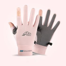 Summer Gloves For Men Cycling Anti UV Women Spring Ice Silk Two Finger Touchscreen Camping Driving Sports Riding Fishing Gloves (Color: two finger pink, Gloves Size: M)