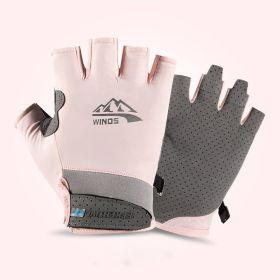 Summer Gloves For Men Cycling Anti UV Women Spring Ice Silk Two Finger Touchscreen Camping Driving Sports Riding Fishing Gloves (Color: half finger pink, Gloves Size: XL)