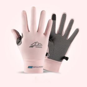 Summer Gloves For Men Cycling Anti UV Women Spring Ice Silk Two Finger Touchscreen Camping Driving Sports Riding Fishing Gloves (Color: full finger pink, Gloves Size: S)