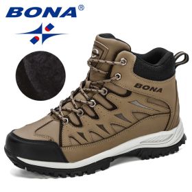 BONA 2022 New Designers Nubuck Mountain Climbing Shoes Men Plush Quality Outdoor Trekking Shoes Man Sneakers Hunting Boots Comfy (Color: Medium grey black, size: 8.5)